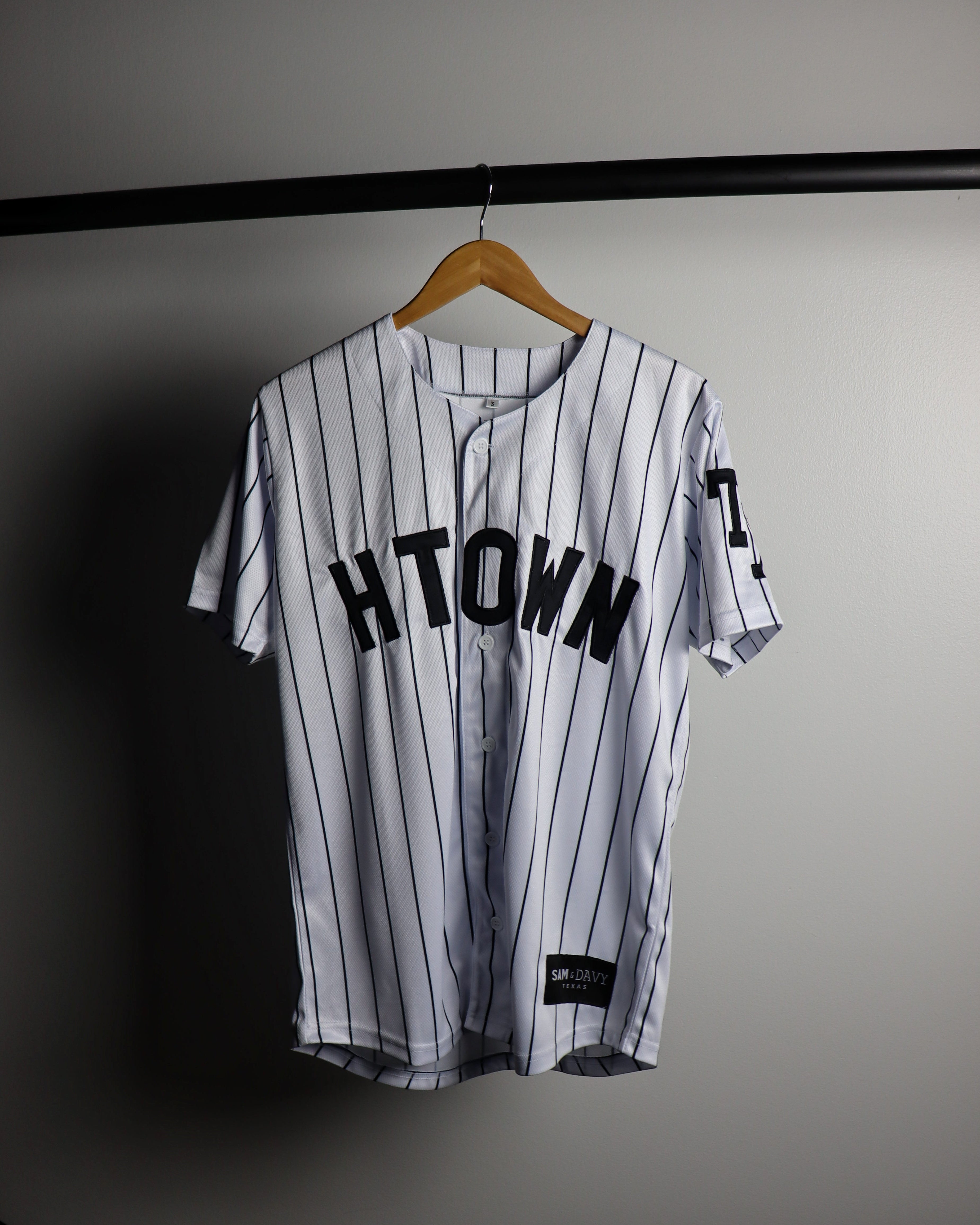 Shop black with white pinstripe baseball button jersey for women