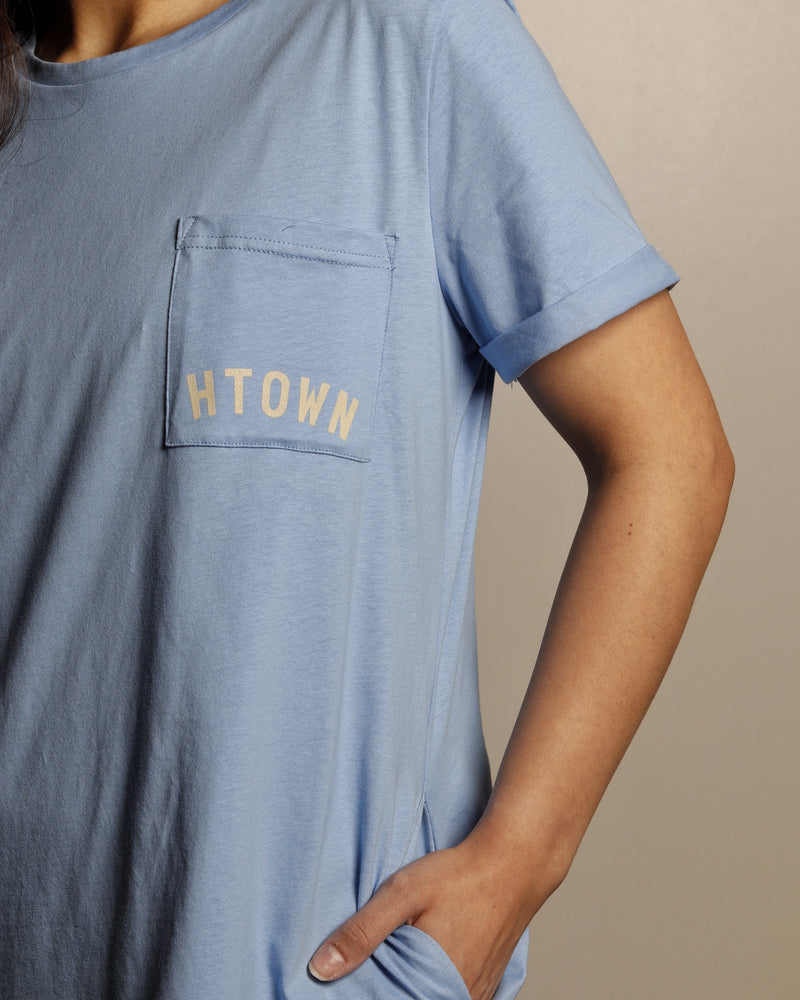 HTOWN Pocket T-shirt Dress (Light Blue)
