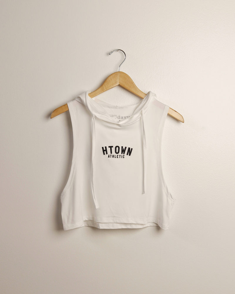 Women's HTOWN Athletic Hooded Crop Tank (White)