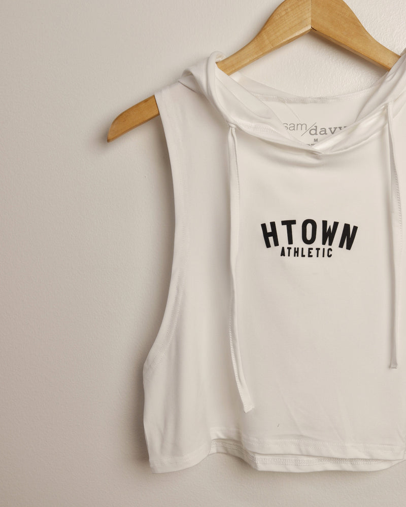 Women's HTOWN Athletic Hooded Crop Tank (White)