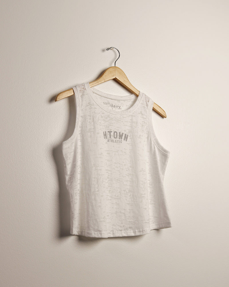 HTOWN Athletic Patterned Crop Tank (White)