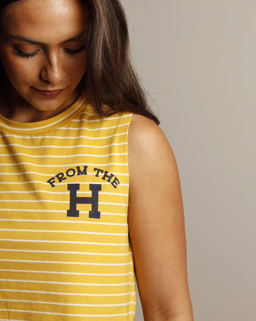 From the H Cropped Tank (University Gold Stripe)