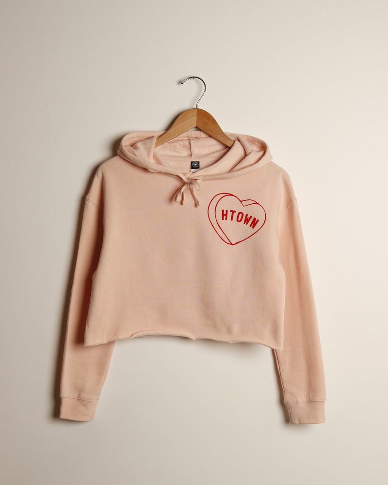 HTOWN Candy Heart Cropped Hoodie (Dusty Pink/Red)