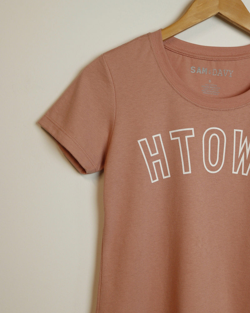 HTOWN Outline Tee (Women's Dusty Pink/White)