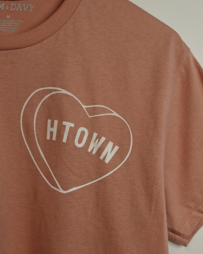 HTOWN Candy Heart Lightweight Cropped Tee (Dusty Pink/White)