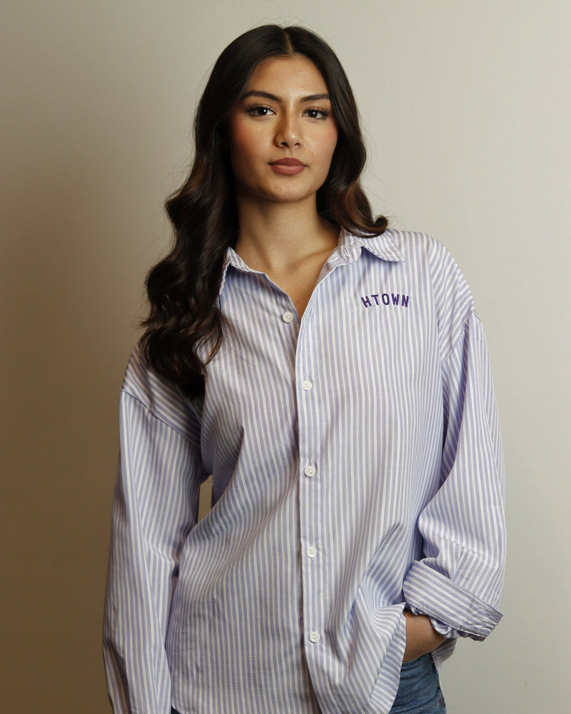 Women's Lavender HTOWN Embroidered Boyfriend Shirt