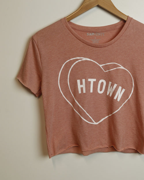 HTOWN Candy Heart Cutoff Crop Tee (Faded Pink/White)