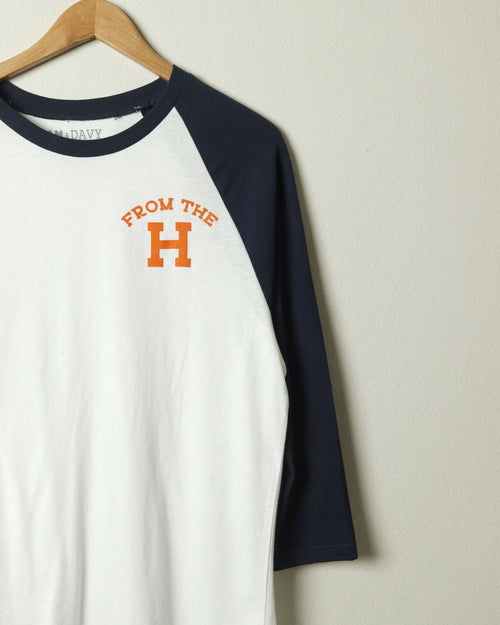 From the H Baseball Shirt (White/Navy/Orange)