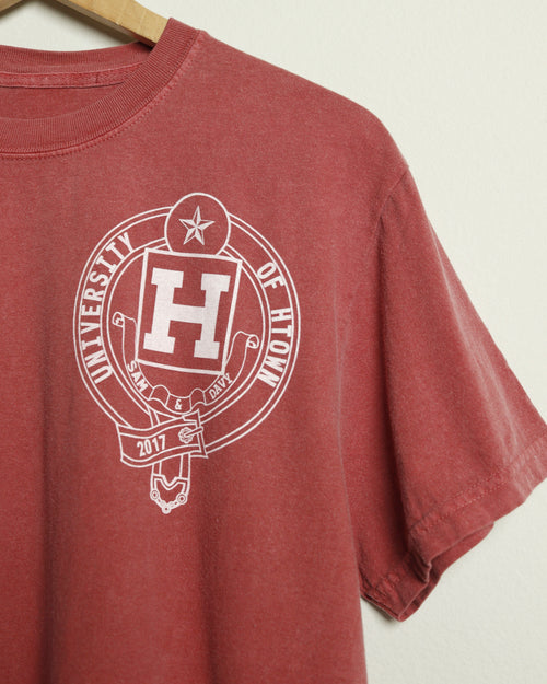 University of HTOWN Vintage-Wash Crest Tee (Red/White)