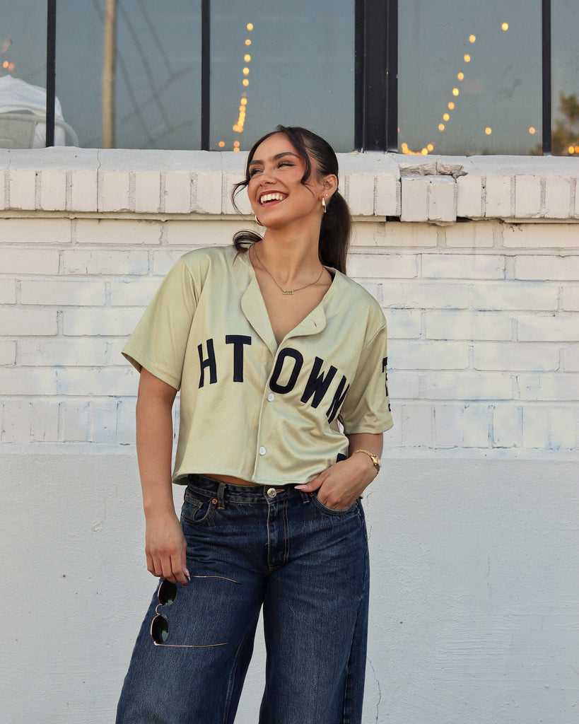 The HTOWN Crop Baseball Jersey (Champagne/Black)