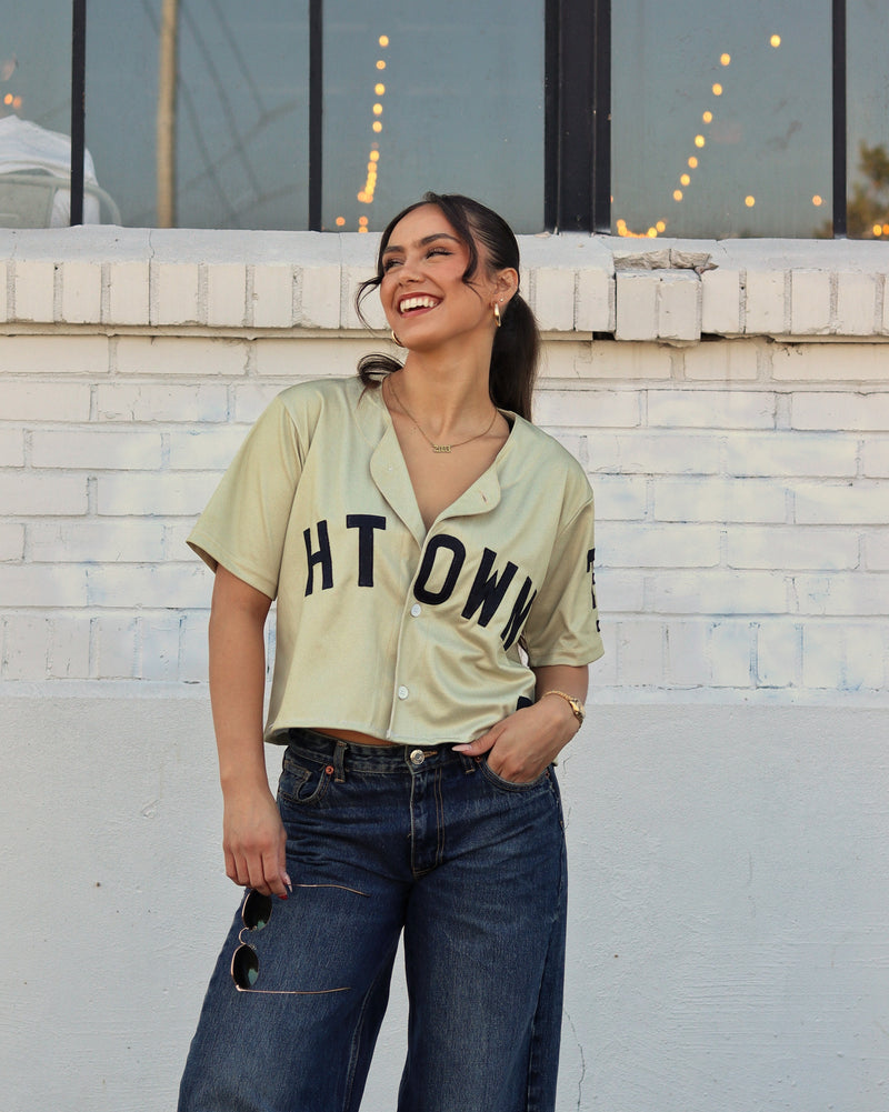 The HTOWN Crop Baseball Jersey (Champagne/Black)