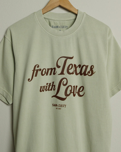 from Texas with Love Heavyweight Open Weave Tee (Pale Green/Brown)
