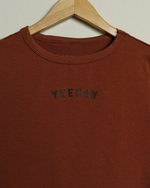 Women's Yeehaw Cropped Baby Tee (Caramel/Black)