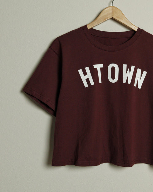 HTOWN Cropped Tee (Burgundy/White)