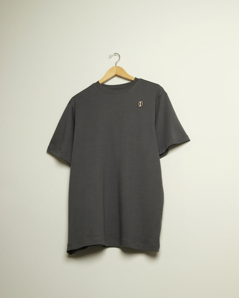 The H Embroidered Pima Cotton Tee (Charcoal/White)