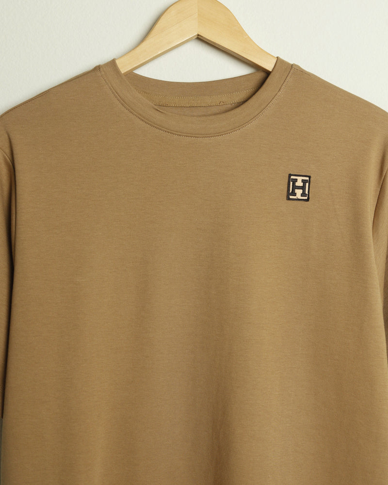 The H Embroidered Pima Cotton Tee (Caramel/White)