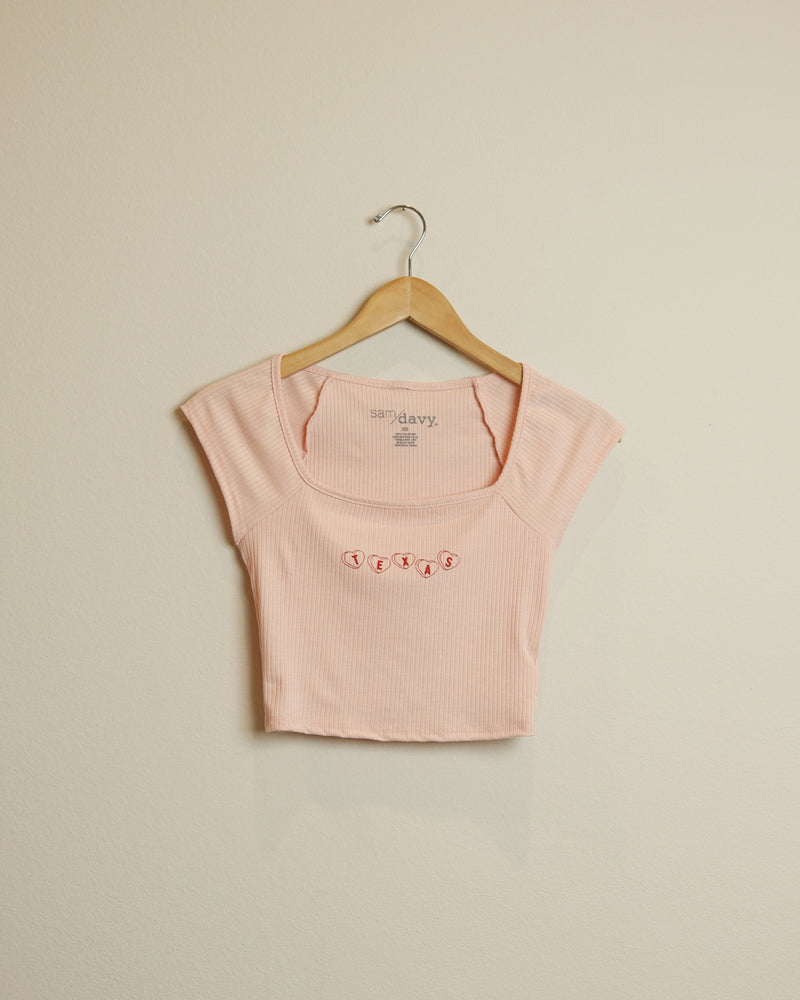 Texas Candy Heart Square Neck Crop Tee (Pink/Red)