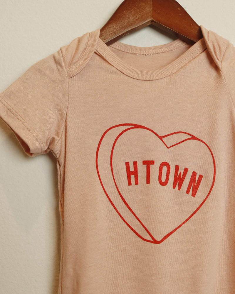 HTOWN Candy Heart Onesie (Dusty Pink/Red)