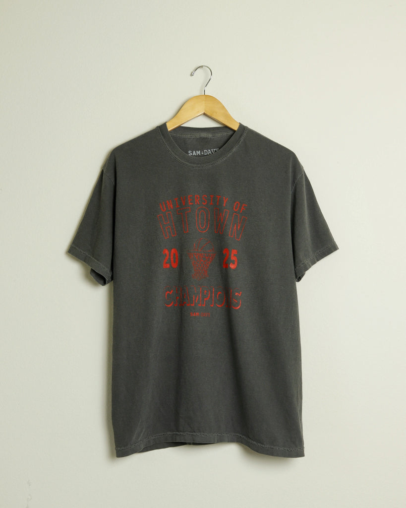 University of HTOWN 2025 Champions Vintage-Wash Tee (Charcoal/Red)