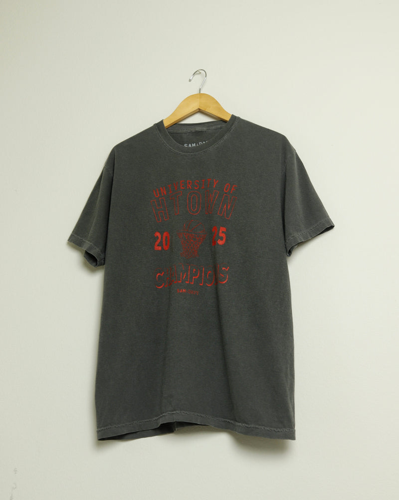 University of HTOWN 2025 Champions Vintage-Wash Tee (Charcoal/Red)