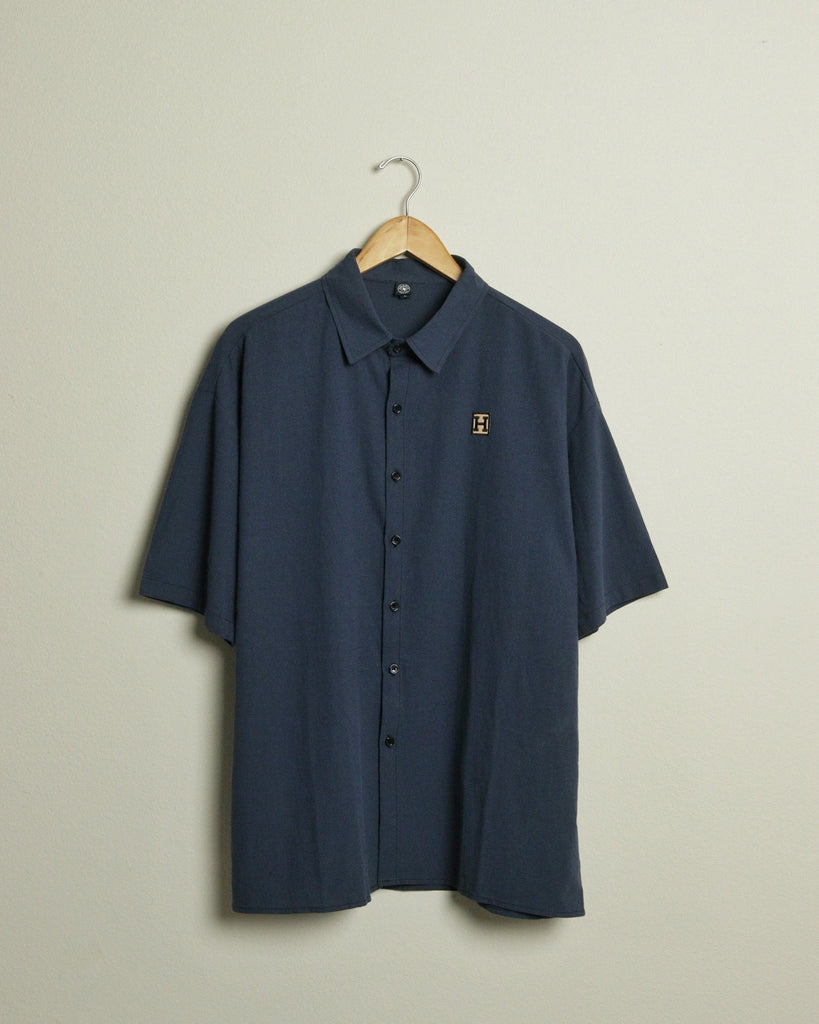 The H Embroidered Lightweight Drop Shoulder Shirt (Navy/Gold)