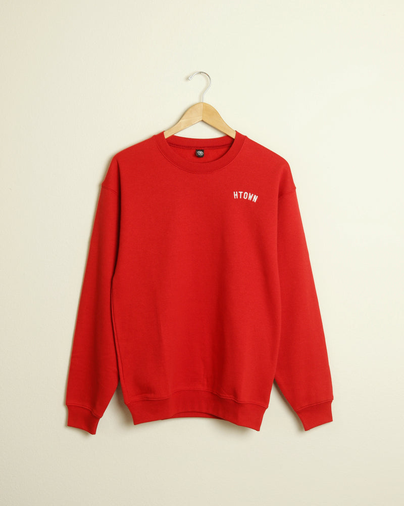 The HTOWN Embroidered Lightweight Crewneck (Red/White)