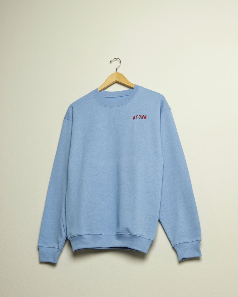 The HTOWN Embroidered Lightweight Crewneck (Sky Blue/Red)