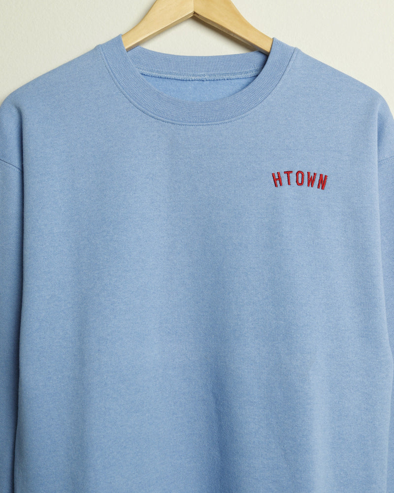 The HTOWN Embroidered Lightweight Crewneck (Sky Blue/Red)