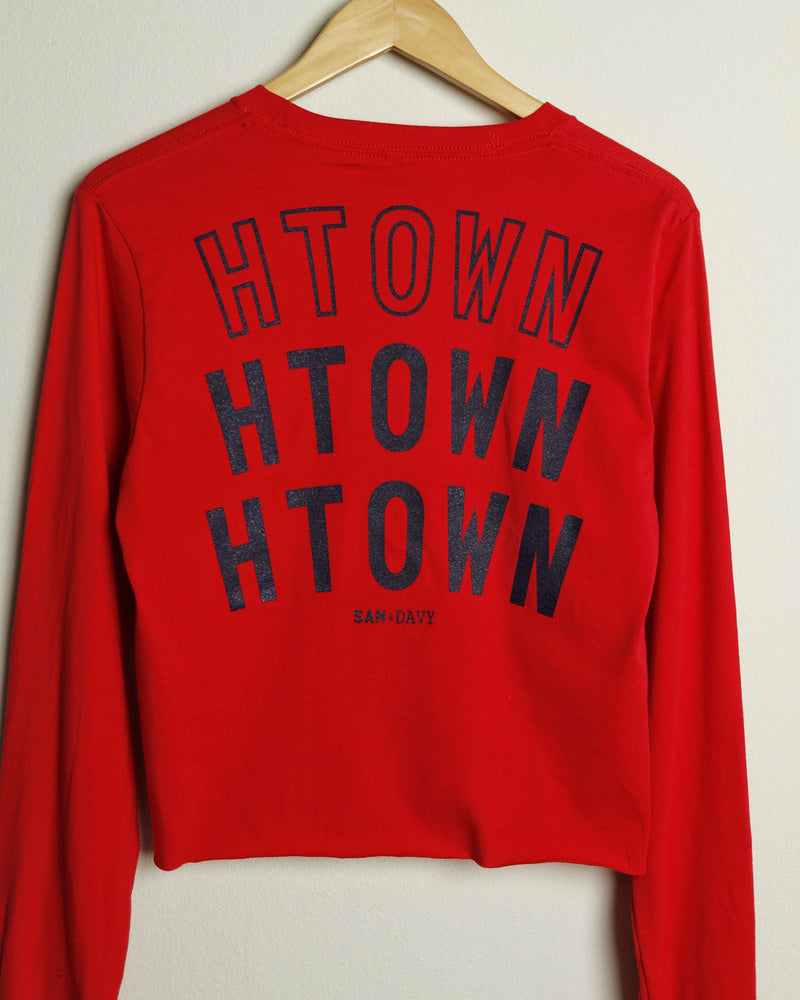 Triple HTOWN Long-Sleeve Crop Tee (Red/Navy)