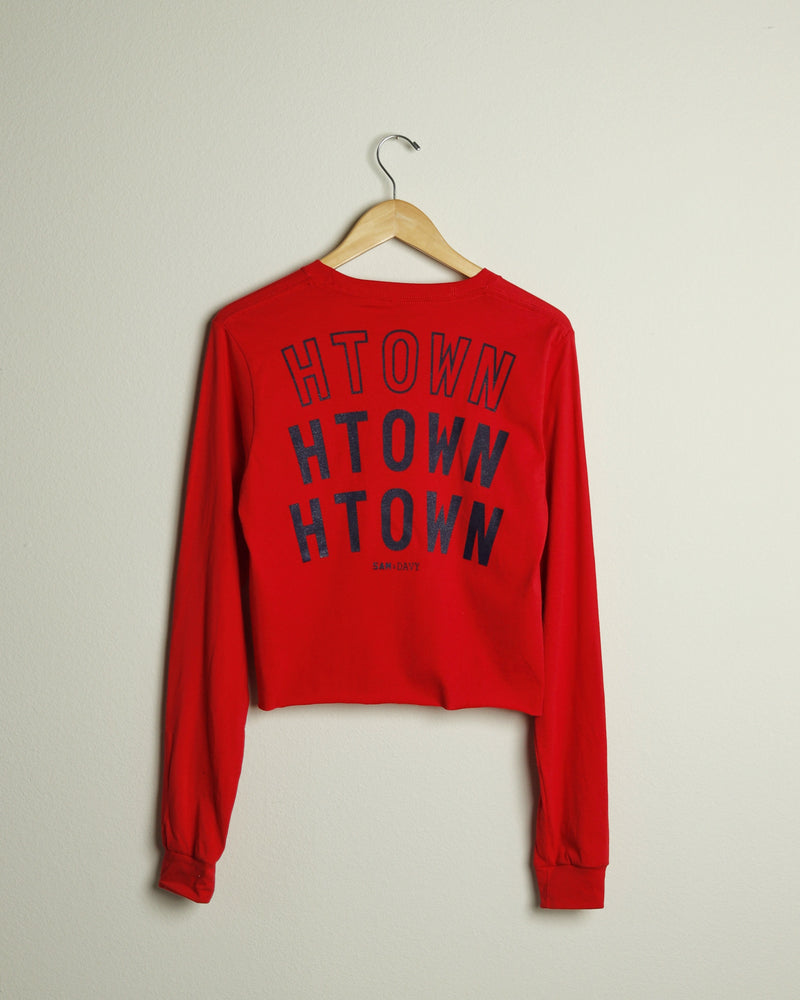 Triple HTOWN Long-Sleeve Crop Tee (Red/Navy)