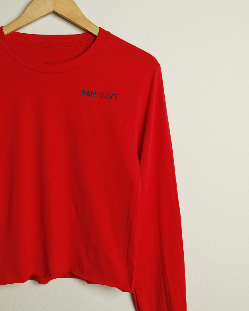 Triple HTOWN Long-Sleeve Crop Tee (Red/Navy)