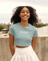 The Houston Stamp Ribbed Crop Shirt (Teal/White)