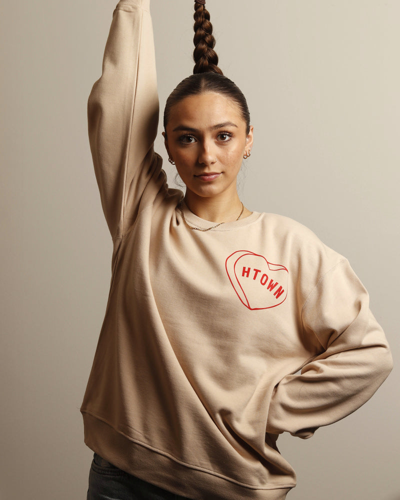 HTOWN Candy Heart French Terry Crewneck (Unisex Tan)