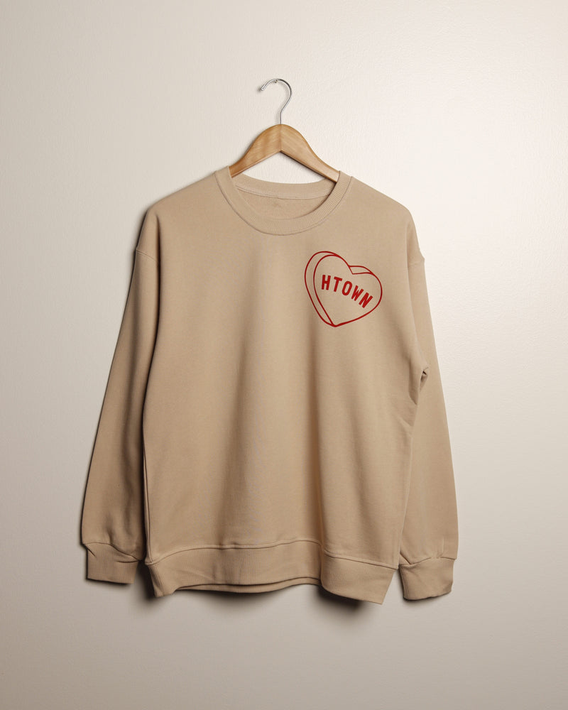 HTOWN Candy Heart French Terry Crewneck (Unisex Tan)