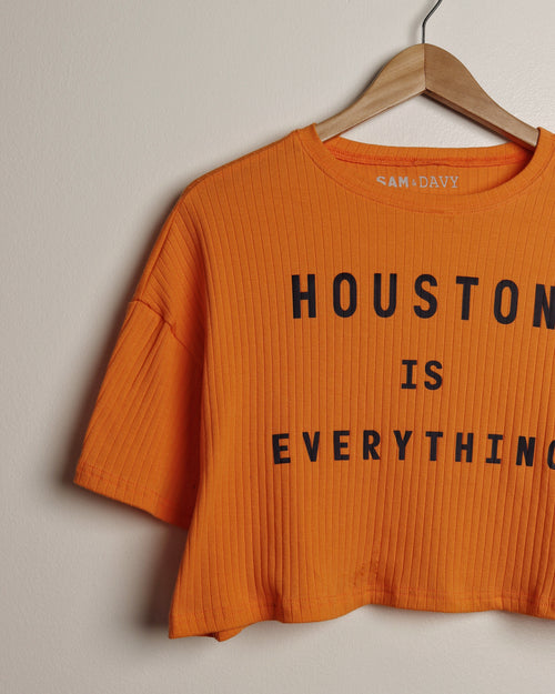 Houston is Everything Oversized Drop-Shoulder Crop (Tangerine/Navy)
